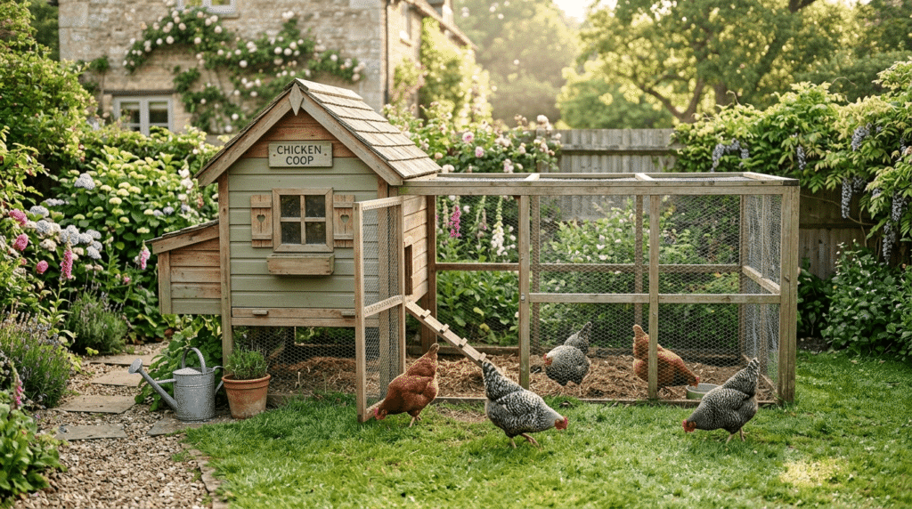 Backyard chicken coop with attached run